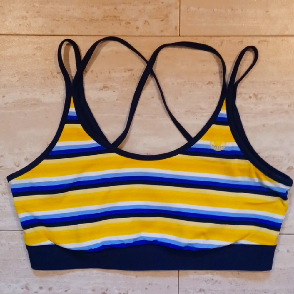 Tory Sport Blue/Yellow/White Striped Strappy Sportsbra
